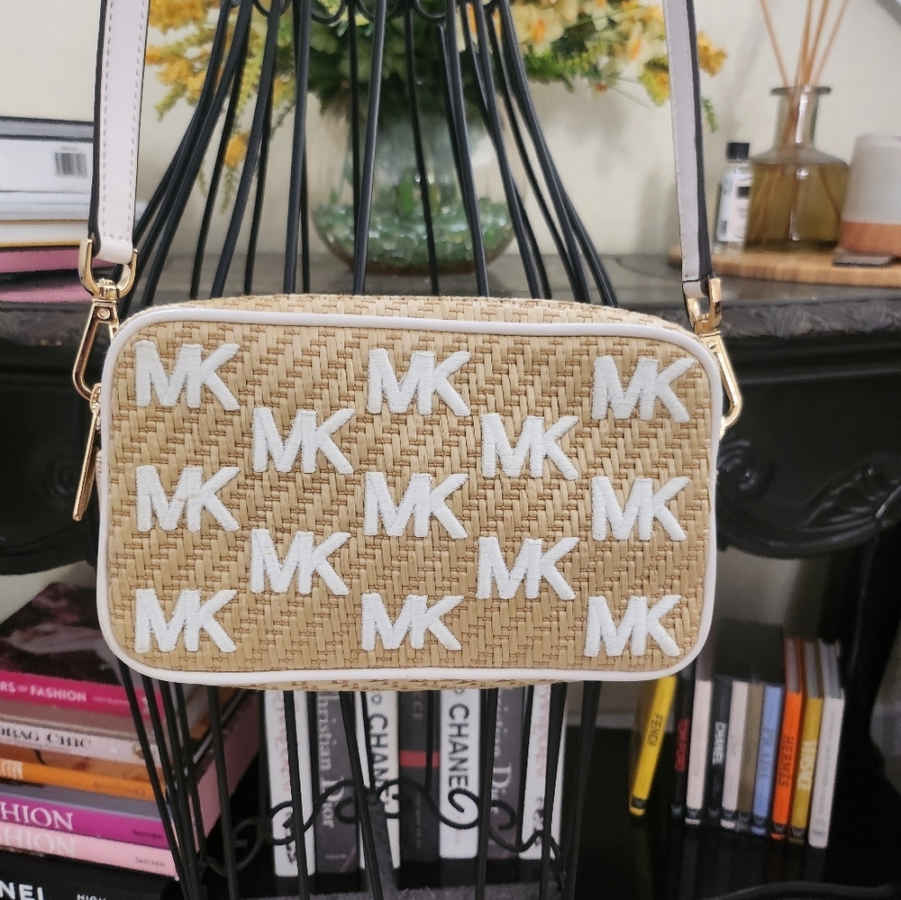 Michael Kors Kenly Camera Crossbody Straw Bag